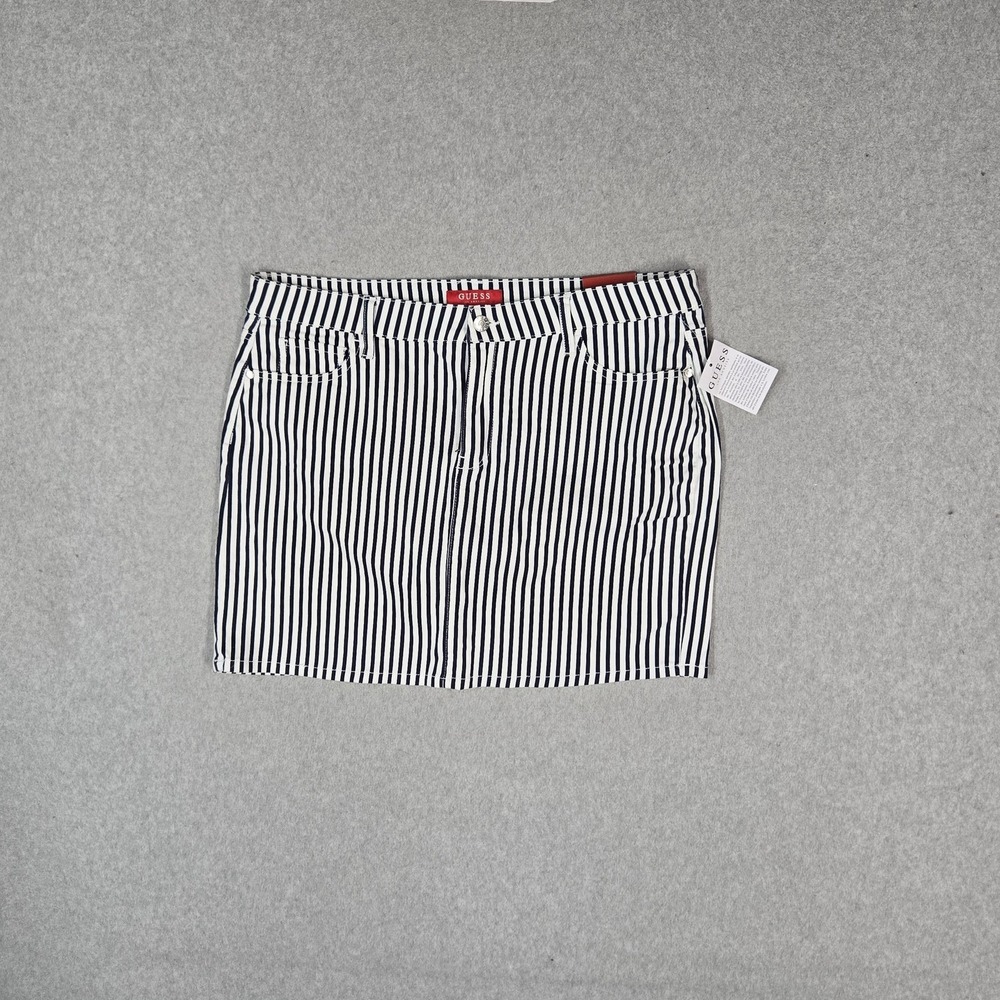 GUESS Women Skirt XL Blue Hachi Striped Mini Indigo Wash Pockets Casual NWT
